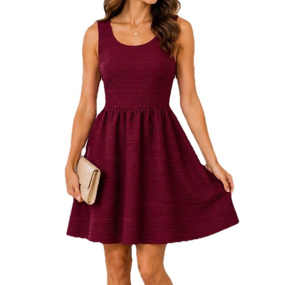 Rewind Burgundy Textured Fit Flare Dress M Sleeveless NWT Lined Party Career
